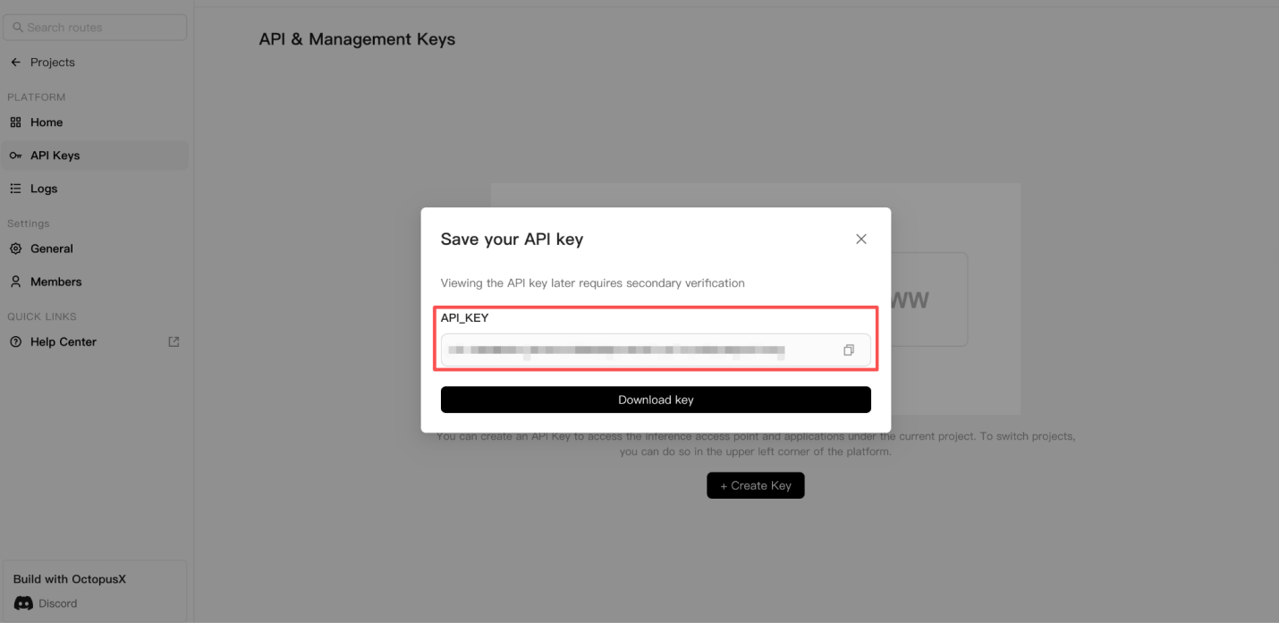 Copy and Save API Keys